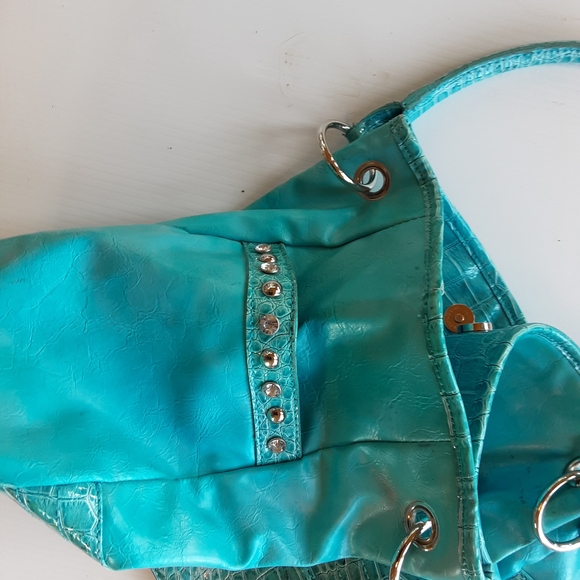 Studded Turquoise Shoulder Bag - Picture 5 of 6